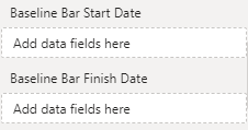 Baseline Bar Start and Finish Dates field wells in the Power BI visualizations pane
