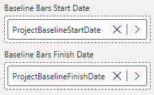 Baseline Bars Start and Finish Dates field wells in the Power BI visualizations pane