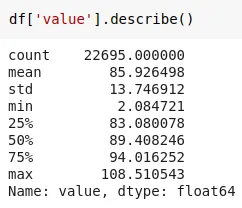 Summary statistics of the value column