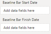 Baseline Bar Start and Finish Dates field wells in the Power BI visualizations pane