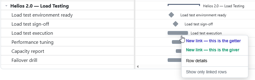 The right-click menu showing New link — this is the getter