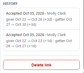 A link panel's History section with a few entries